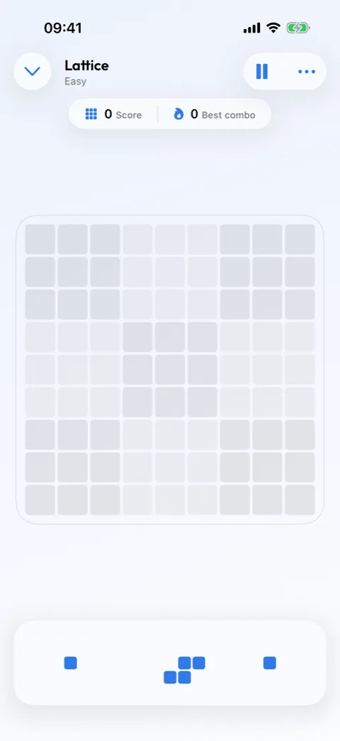 A Lattice grid in Winters Puzzles with shapes waiting in the tray below