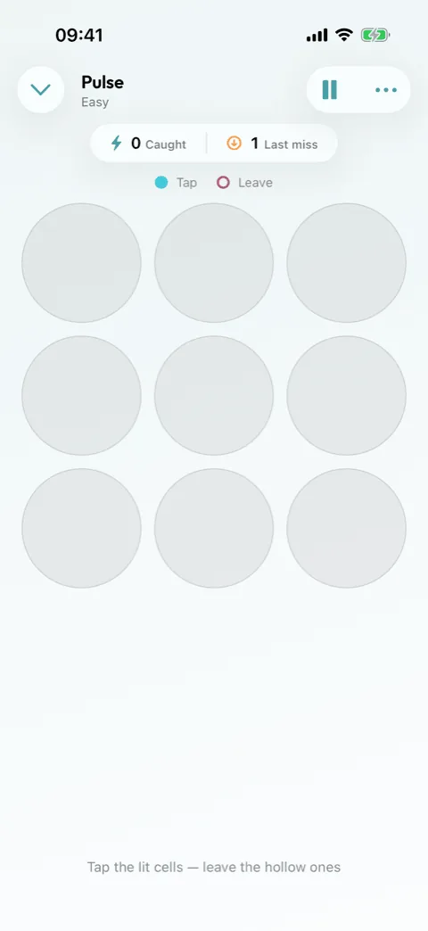 A Pulse grid in Winters Puzzles with lit cells to catch and hollow decoys