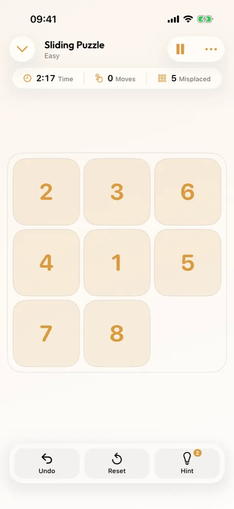 A Sliding Puzzle in Winters Puzzles with its numbered tiles part-way to order