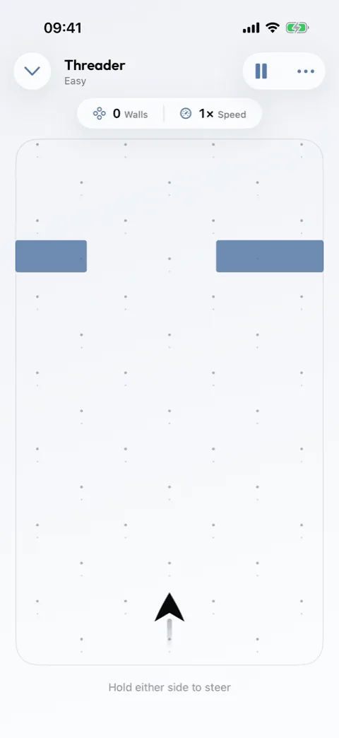 A Threader run in Winters Puzzles steering towards a gap in a wall