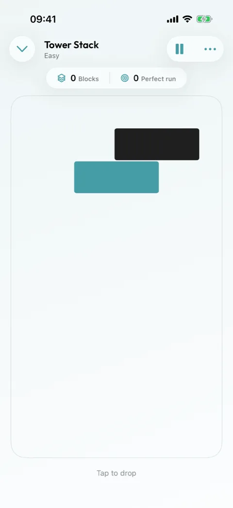 A Tower Stack game in Winters Puzzles with blocks stacked up the screen