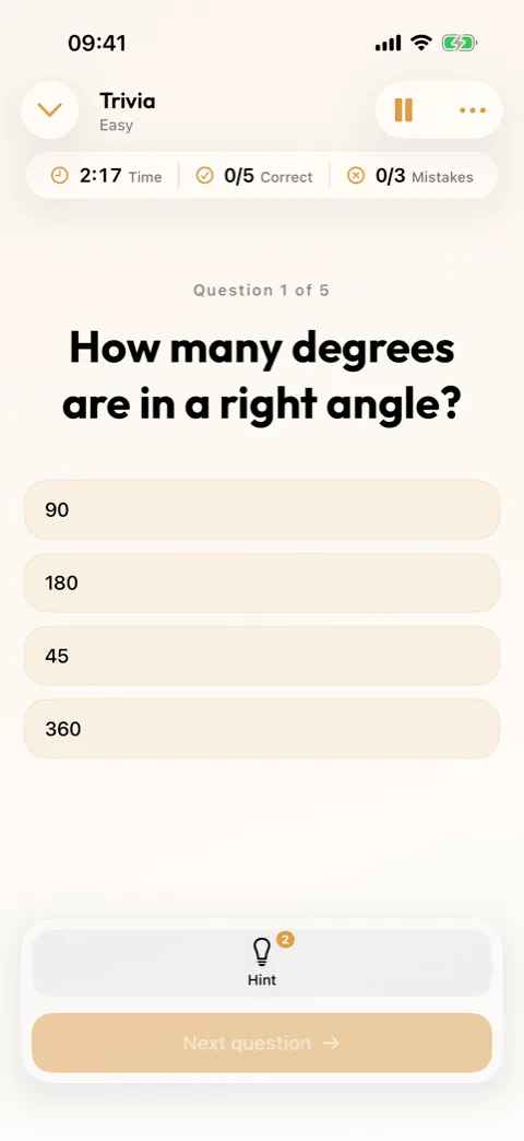 A Trivia question in Winters Puzzles with its four possible answers