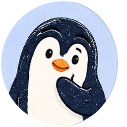 Pip the penguin thinking of a new puzzle idea