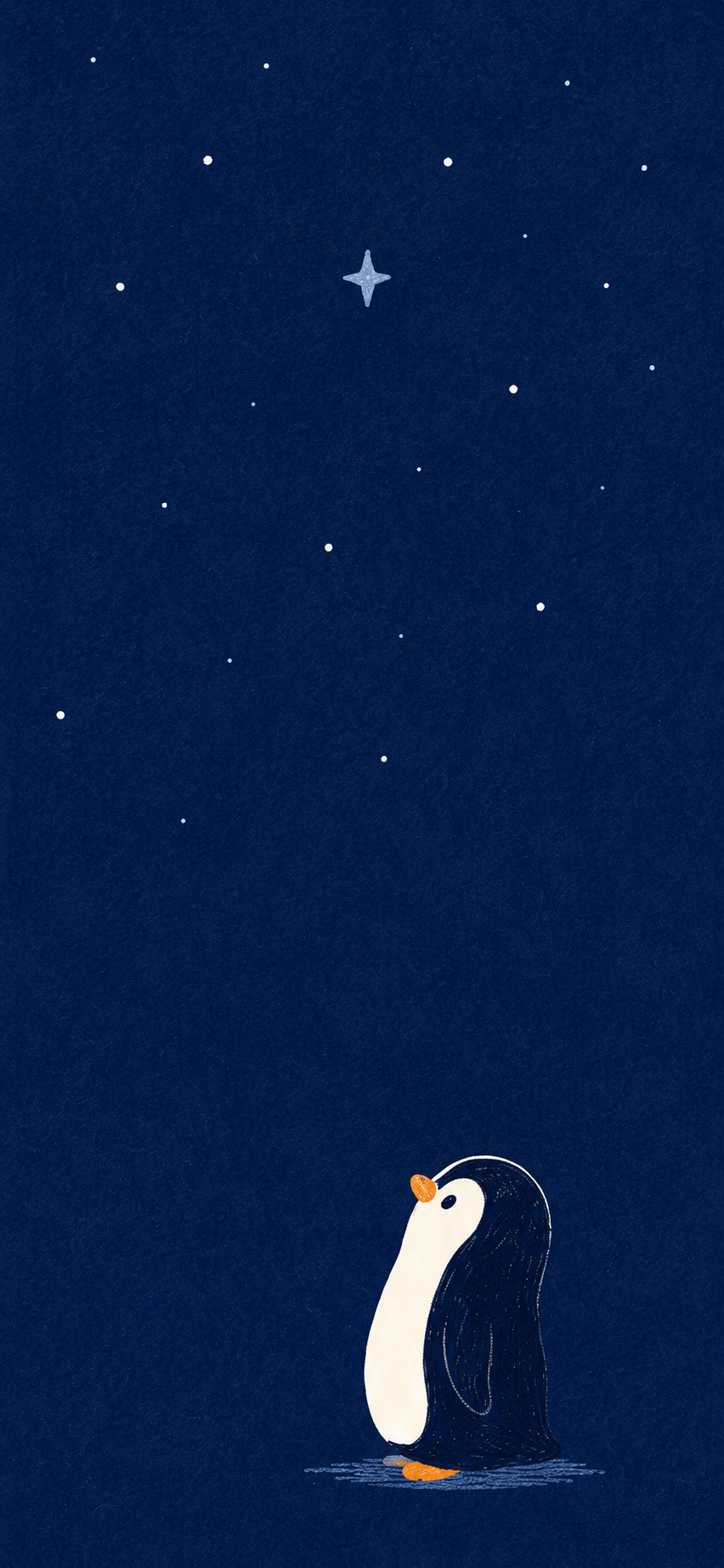 Pepe the penguin looking up at a starry sky